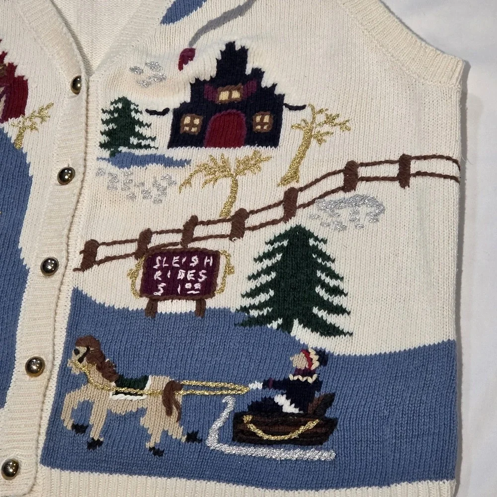 Capacity Sweater Vest Womens 2X White Winter Sleigh Ride Christmas Grandmacore